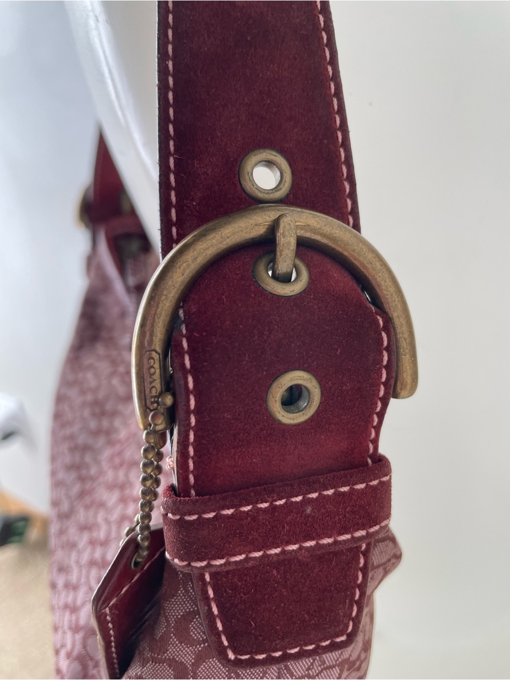 Vintage Coach Soho Mini Signature Hobo Bag Burgundy Canvas Suede Y2K 6351 - Picture 9 of 14